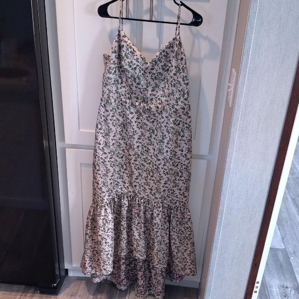 Jill Stuart High Low Floral Dress - Cream and Green